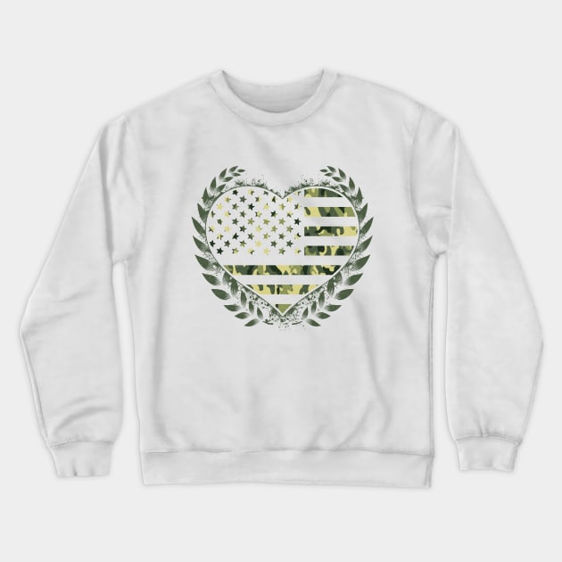 Camo Flag Hearth Desert Veteran US Design Crewneck Sweatshirt by Dojaja